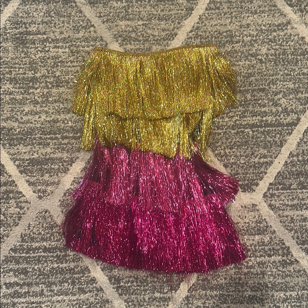 Gold and Pink Fringe Dress